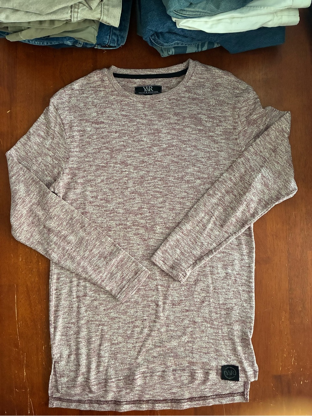 Young & Reckless Y&R Marled Long Sleeve Shirt Mens S Burgundy Longline